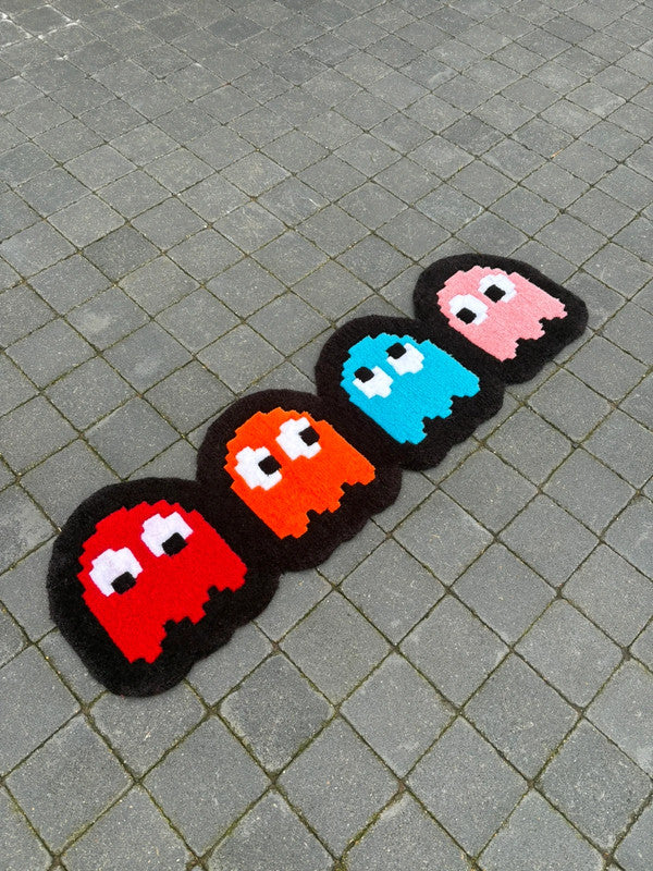 Tapis Pac-Man Pixel fantōme (100% fait main) 130x40cm Tufting/Rug