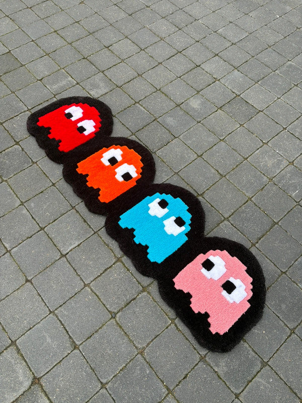 Tapis Pac-Man Pixel fantōme (100% fait main) 130x40cm Tufting/Rug