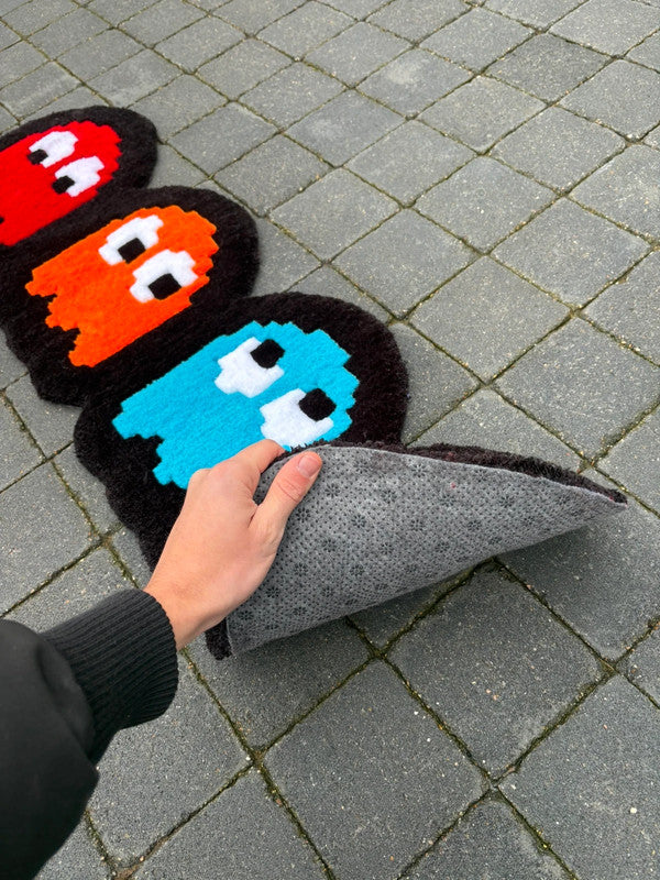 Tapis Pac-Man Pixel fantōme (100% fait main) 130x40cm Tufting/Rug