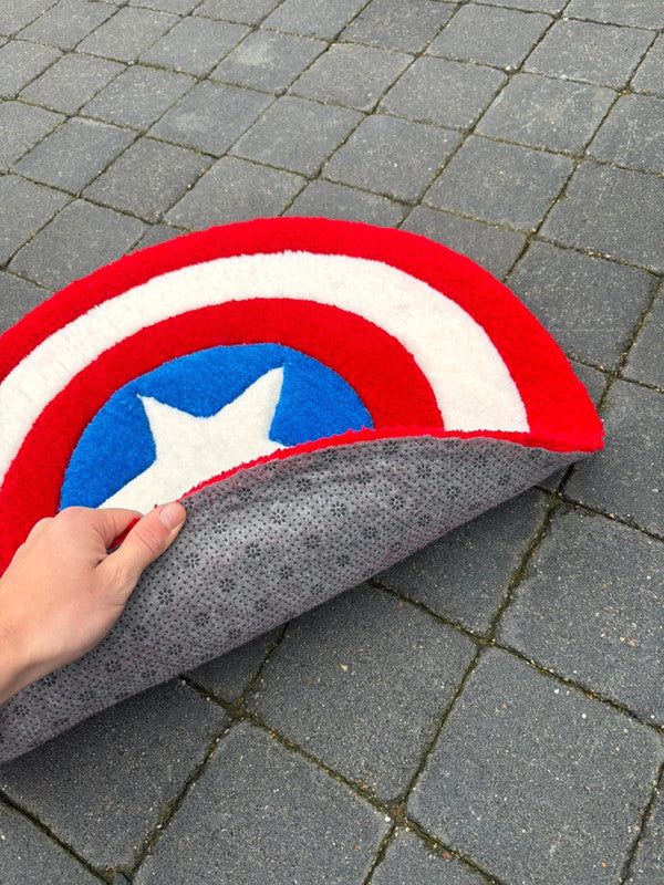 Tapis Bouclier Captain America, (100% fait main) 70X70cm Tufting/Rug