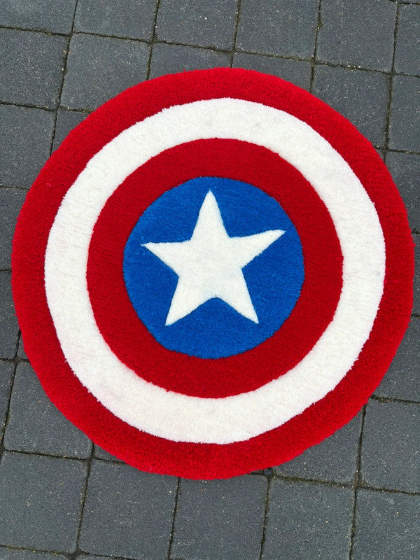 Tapis Bouclier Captain America, (100% fait main) 70X70cm Tufting/Rug