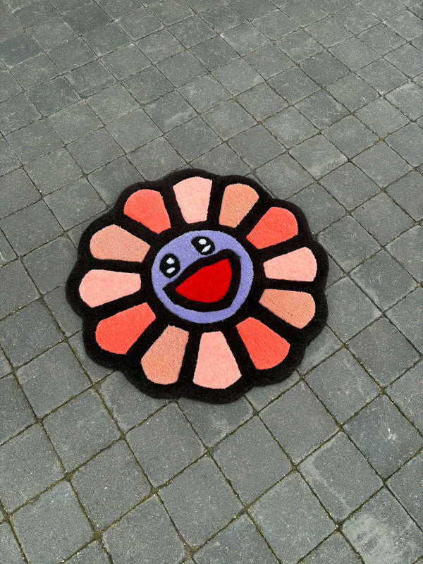 Tapis inspiration Murakami ( Fleur, Tournesol) 100% fait main, 72x72cm Tufting/Rug