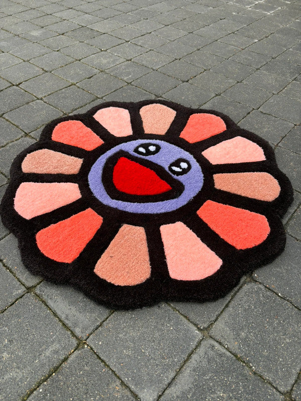 Tapis inspiration Murakami ( Fleur, Tournesol) 100% fait main, 72x72cm Tufting/Rug