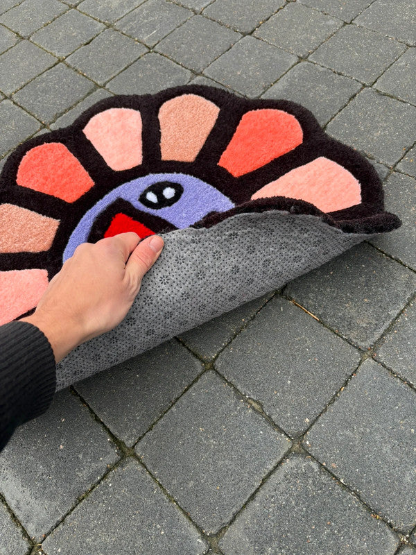 Tapis inspiration Murakami ( Fleur, Tournesol) 100% fait main, 72x72cm Tufting/Rug
