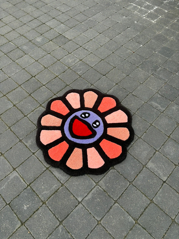 Tapis inspiration Murakami ( Fleur, Tournesol) 100% fait main, 72x72cm Tufting/Rug