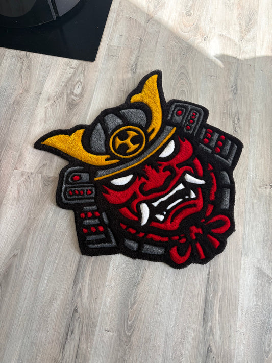 Tapis Masque de samouraï Japonais 65x65cm - 100% fait main