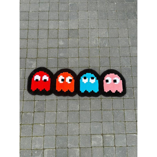 Tapis Pac-Man Pixel fantōme (100% fait main) 130x40cm Tufting/Rug
