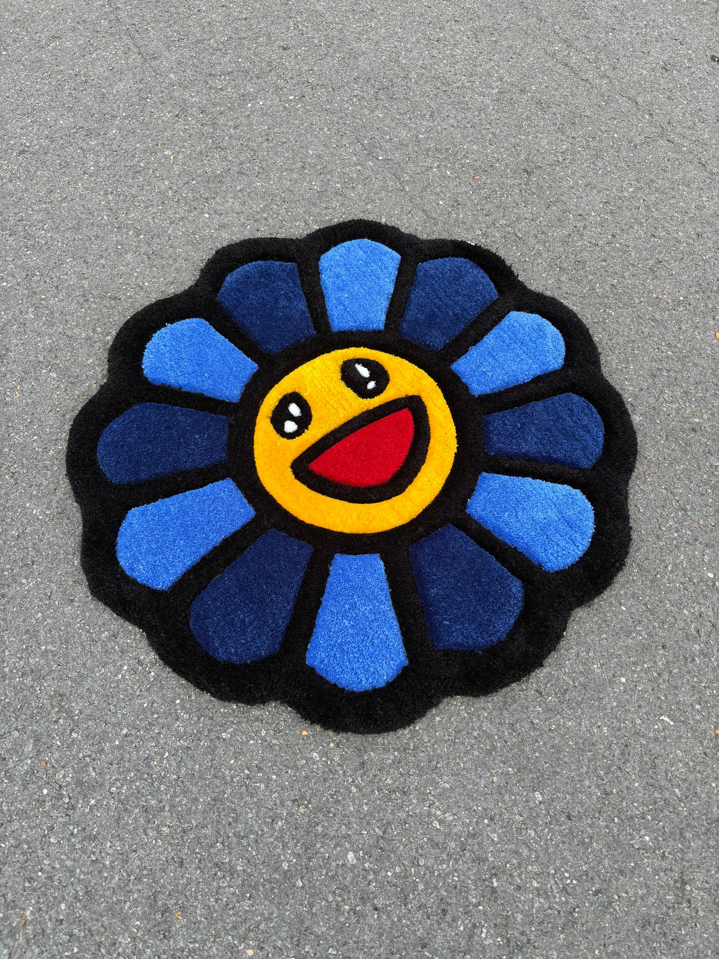 Tapis Fleur Tournesol inspiration Murakami (100% fait main) 70x70cm