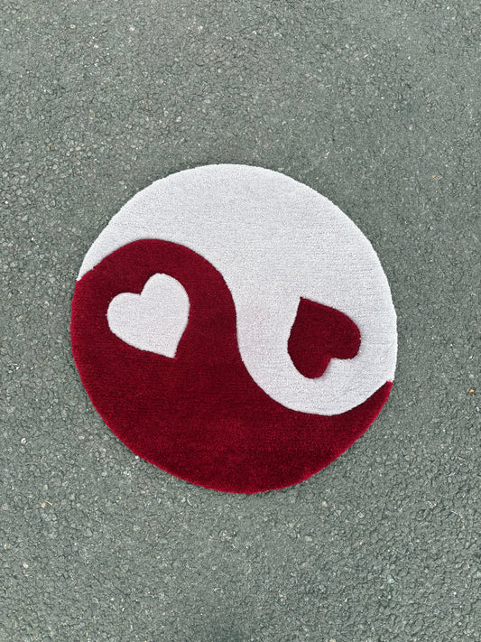 Tapis Yin Yang / Love ( 100% fait main) 65x65cm Tufting/Rug Bordeau/Gris