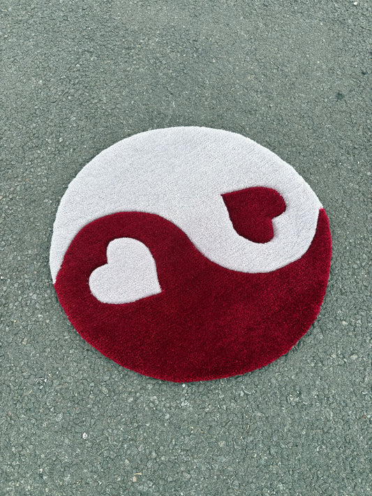 Tapis Yin Yang / Love ( 100% fait main) 65x65cm Tufting/Rug Bordeau/Gris
