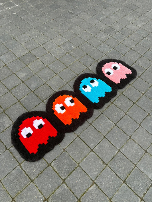 Tapis Pac-Man Pixel fantōme (100% fait main) 120x35cm Tufting/Rug