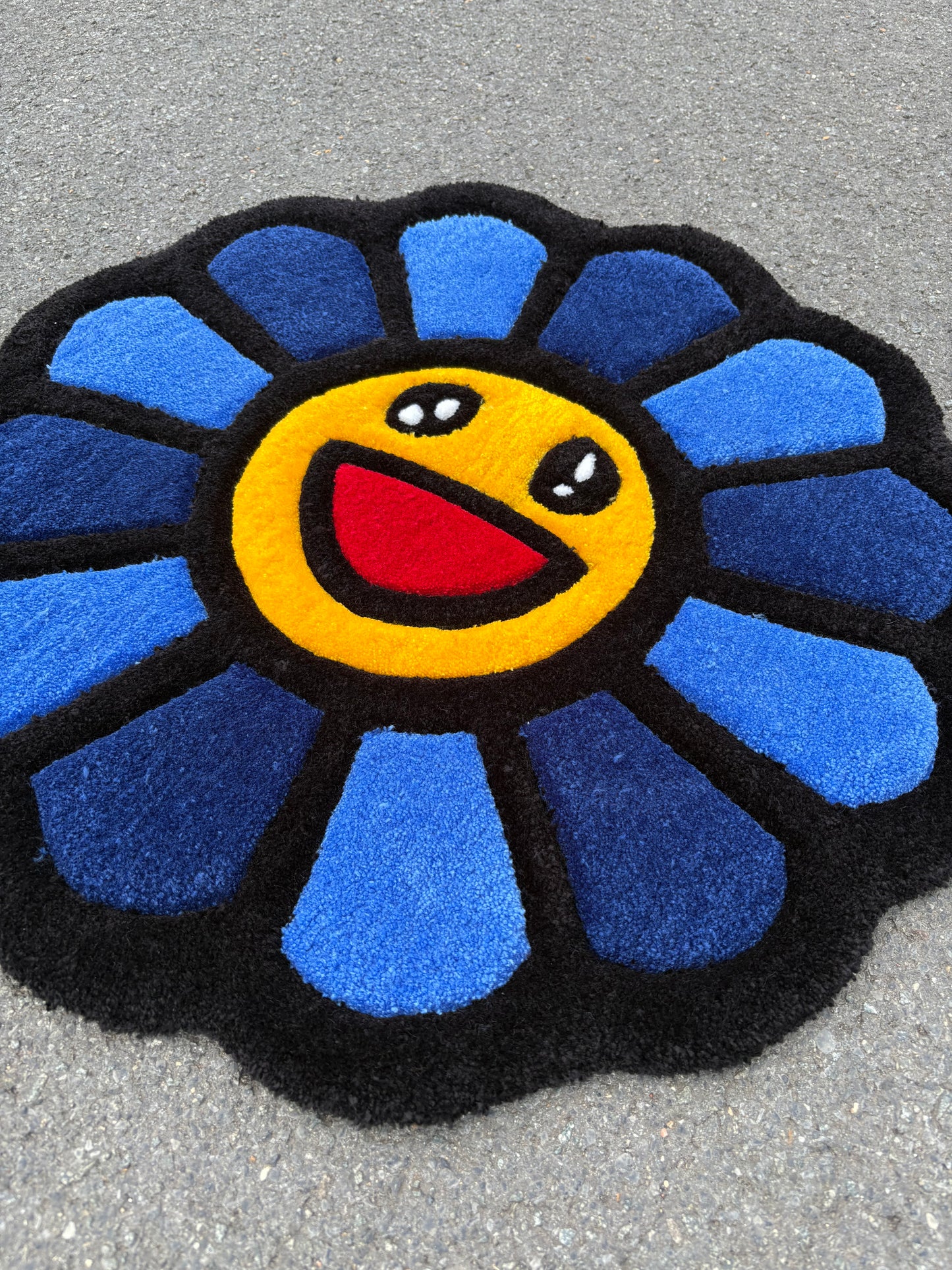 Tapis Fleur Tournesol inspiration Murakami (100% fait main) 70x70cm
