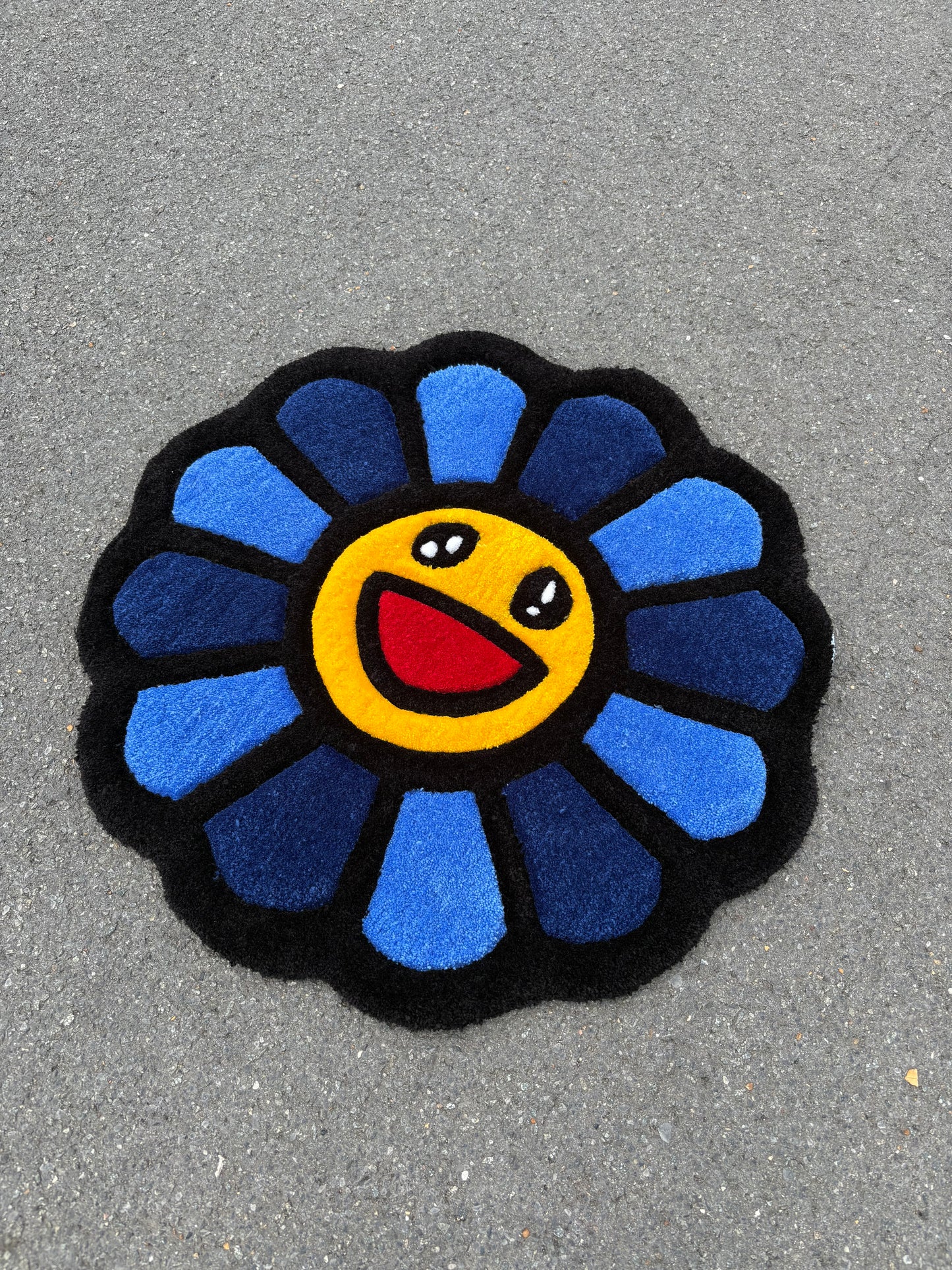 Tapis Fleur Tournesol inspiration Murakami (100% fait main) 70x70cm
