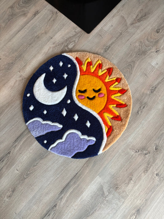 Tapis Tufting Soleil & Lune 65x65cm - 100% fait main