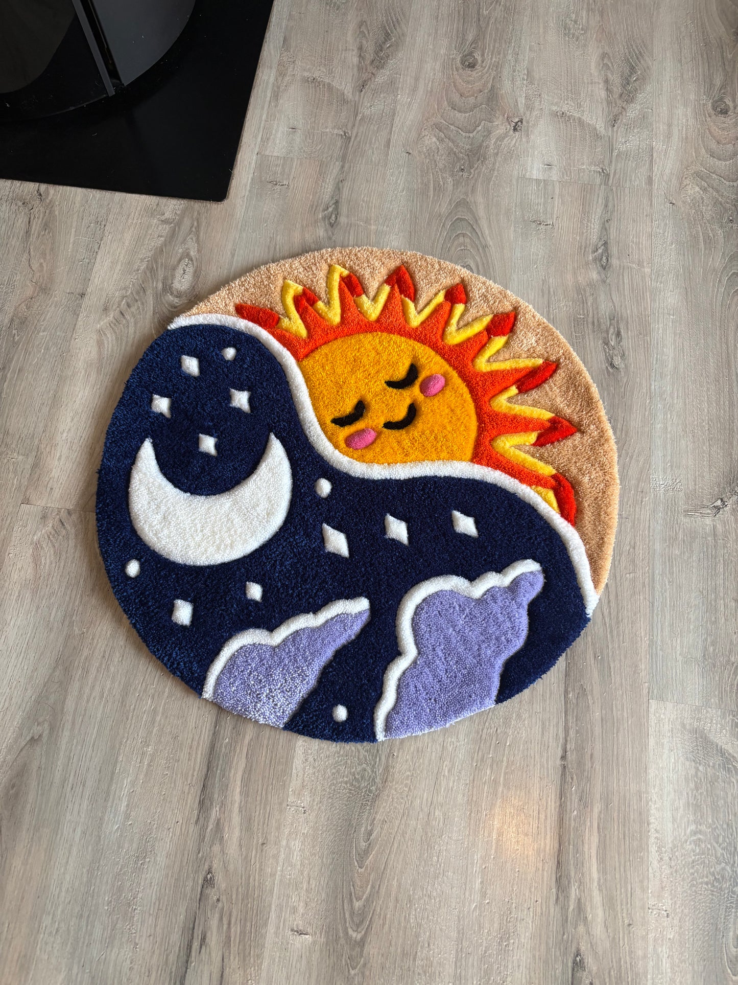 Tapis Tufting Soleil & Lune 65x65cm - 100% fait main