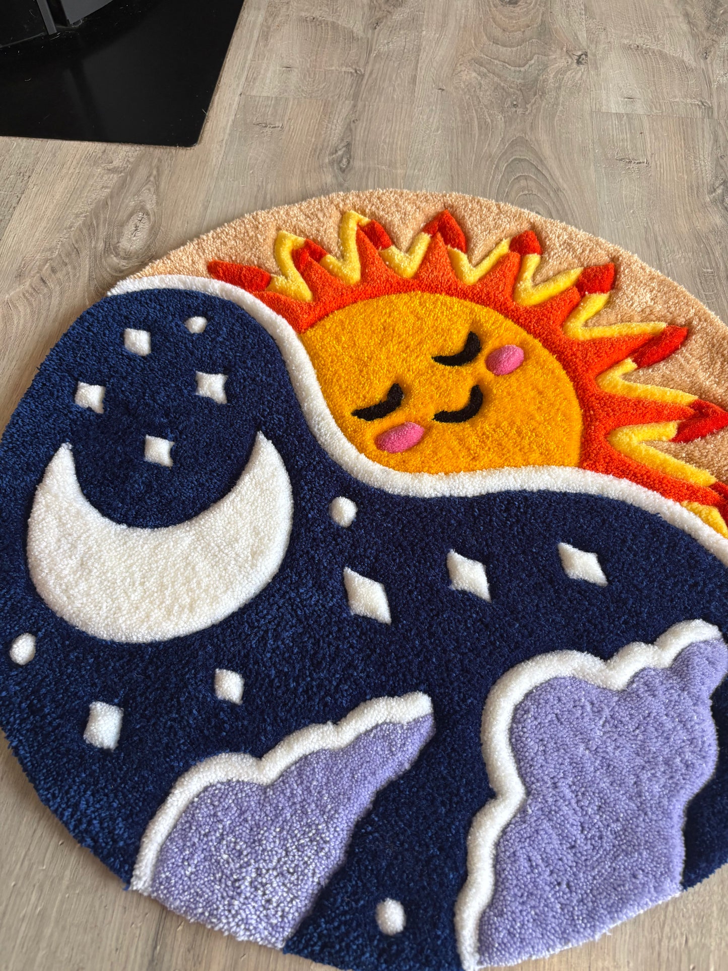 Tapis Tufting Soleil & Lune 65x65cm - 100% fait main