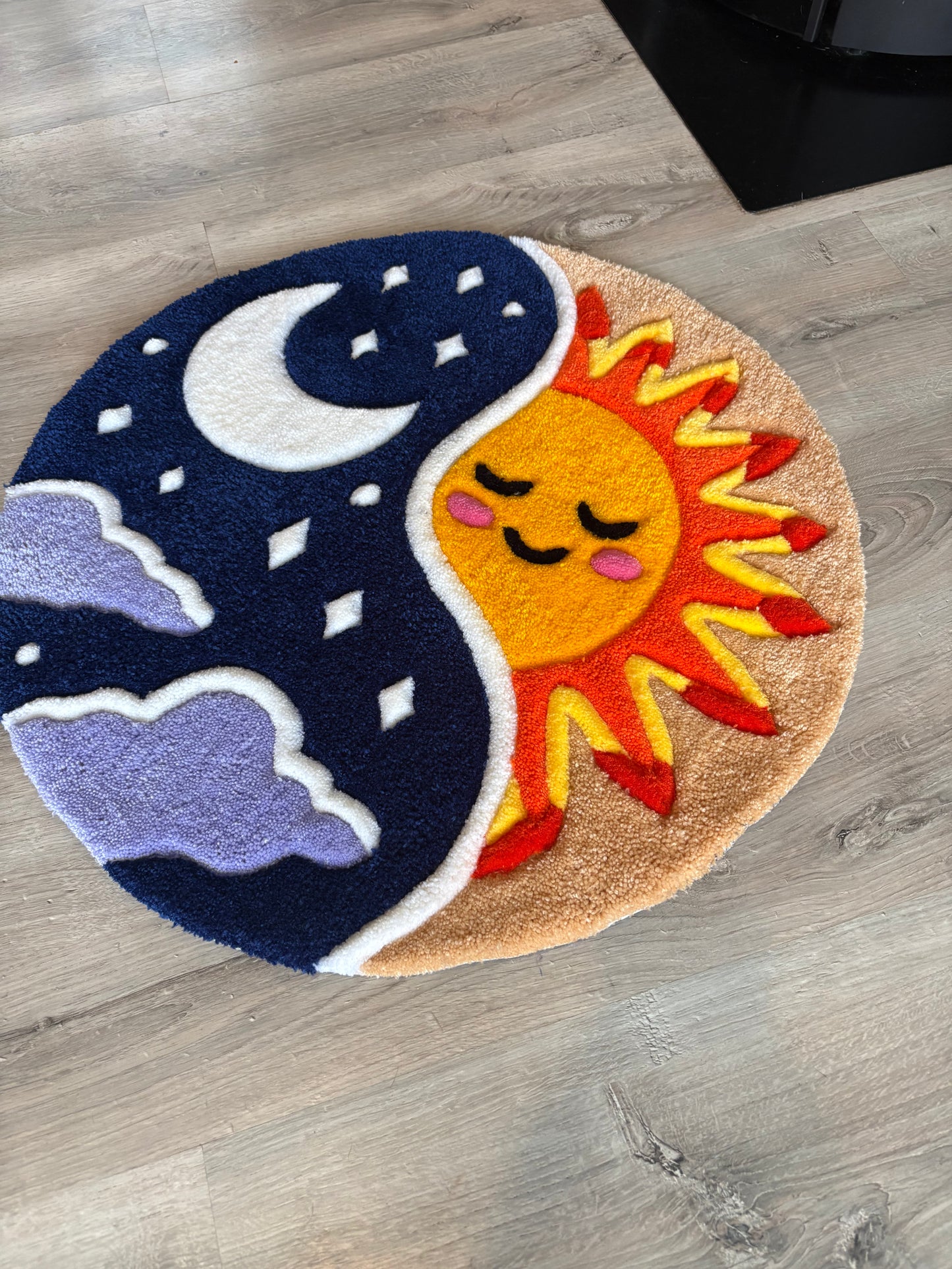 Tapis Tufting Soleil & Lune 65x65cm - 100% fait main