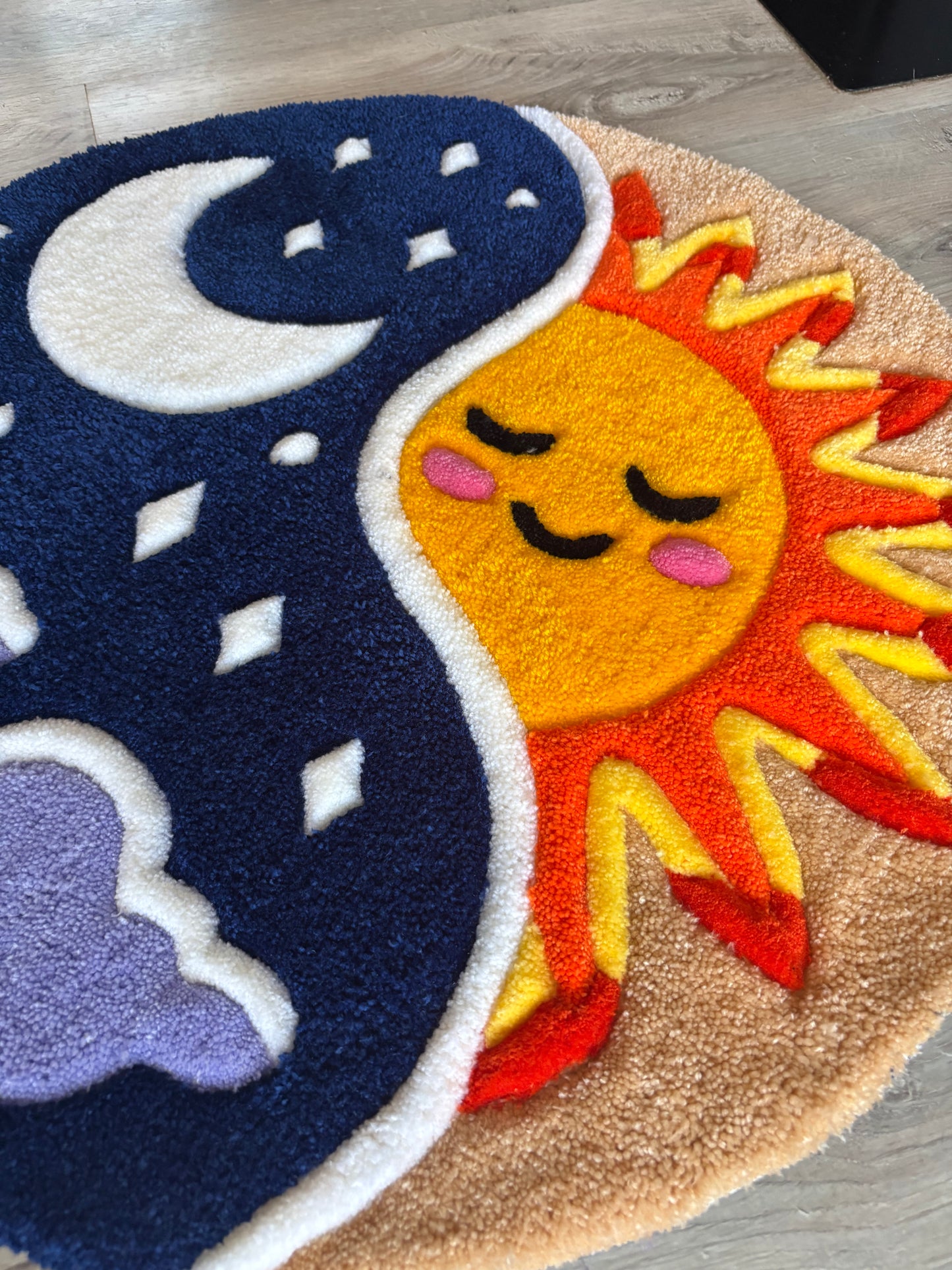Tapis Tufting Soleil & Lune 65x65cm - 100% fait main