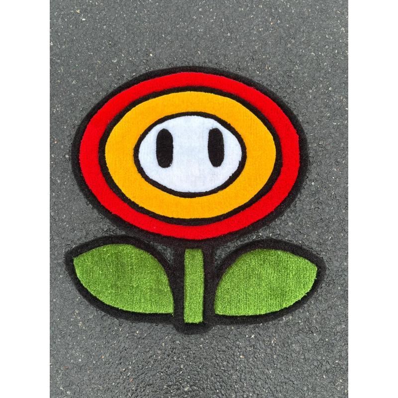 Tapis Fleur Mario/ Fleur de feu (100% fait main) 65x70cm Tufting/Rug