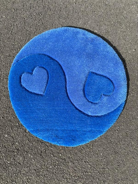 Tapis Yin Yang / Love ( 100% fait main) 65x65cm Tufting/Rug Bleu
